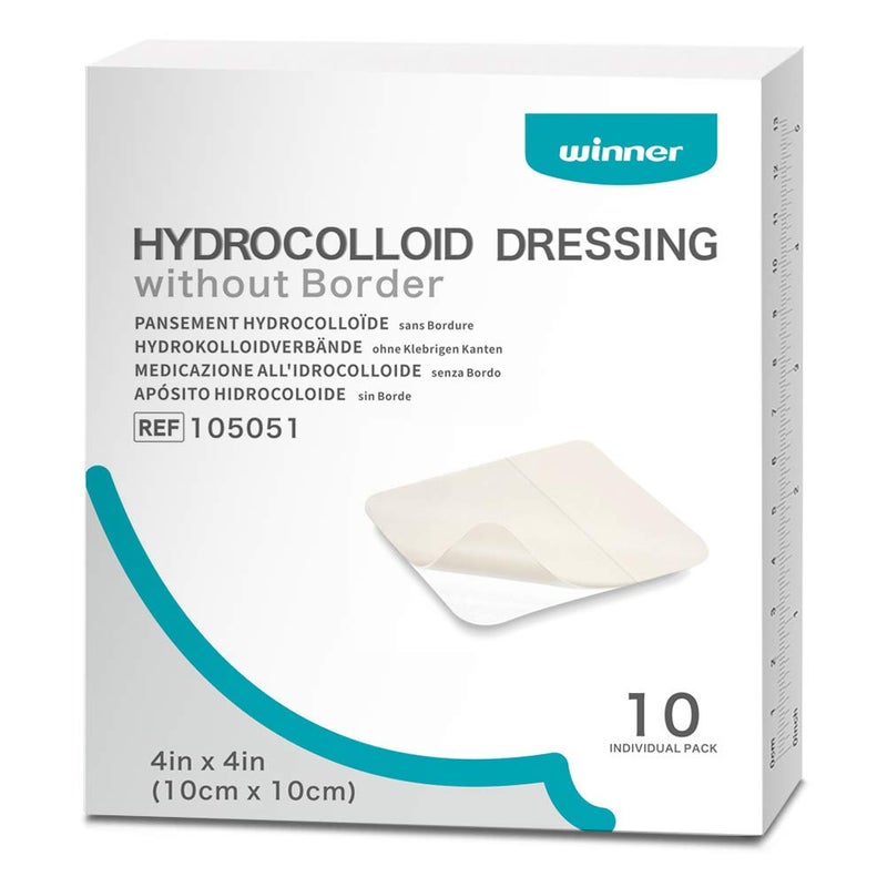 Winner Medical Hydrocolloid Dressing 10cm x 10cm, 0.5mm Thickness, 10 Pcs Wound Dressings for Light Exudate, Highly Absorbent Bed Sore Bandages Faster Healing